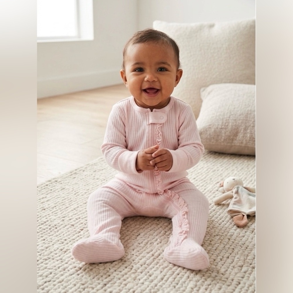 Baby Ribbed One-Piece Footed Romper - Pink
